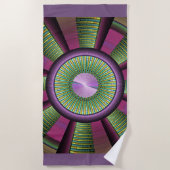 円形およびカラフル装飾モダンフラクタル芸術 ビーチタオル (正面)