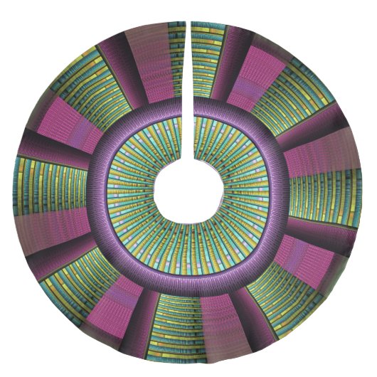 円形およびカラフル装飾モダンフラクタル芸術 ブラッシュドポリエステルツリースカート (正面)