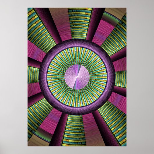 円形およびカラフル装飾モダンフラクタル芸術 ポスター (正面)