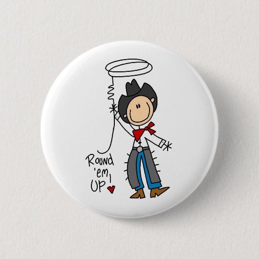 円形それら! カウボーイの棒の姿ボタン 缶バッジ (正面)