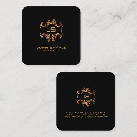円形になる専門のエレガントな黒および金ゴールドのモダン スクエア名刺 (正面/裏面)