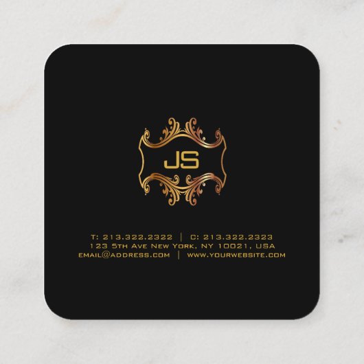 円形になる専門のエレガントな黒および金ゴールドのモダン スクエア名刺 (裏面)