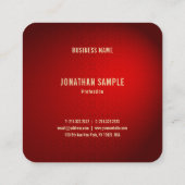 円形になる赤いダマスク織の金ゴールドの文字のシックでモダンなトレンディー スクエア名刺 (裏面)