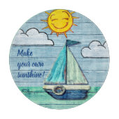 円形のガラスまな板の流木のビーチのデザイン カッティングボード (正面)