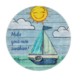 円形のガラスまな板の流木のビーチのデザイン カッティングボード