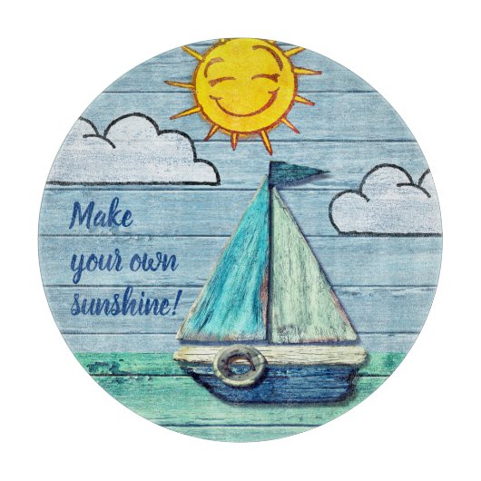 円形のガラスまな板の流木のビーチのデザイン カッティングボード (正面)