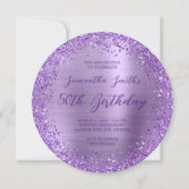 円形のキラキラ紫色のフォイル50誕生日 招待状 (正面)
