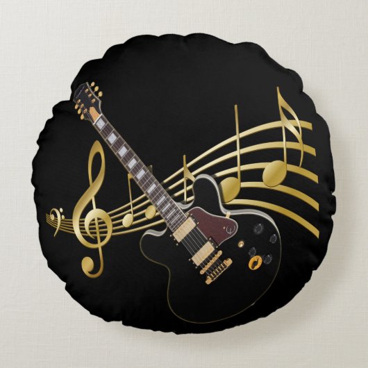 円形のギター音楽 ラウンドクッション (正面)