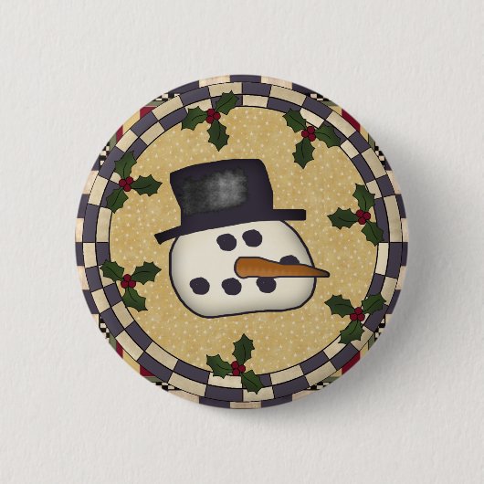 円形のクリスマスボタン-雪だるまの顔 缶バッジ (正面)