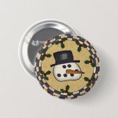 円形のクリスマスボタン-雪だるまの顔 缶バッジ (正面&裏面)
