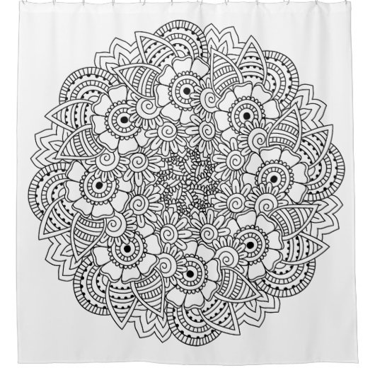 円形のデザインの落書き シャワーカーテン (正面)