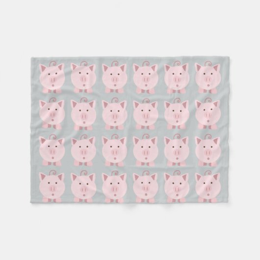 円形のピンクのブタパターン フリースブランケット (正面(横))