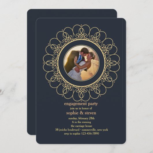 円形のワイヤーで縛られたハートの写真の招待状 招待状 (正面/裏面)