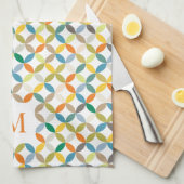 円形の四分模様の暖かいトーンのモノグラム キッチンタオル (四つ折り)