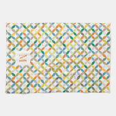 円形の四分模様の暖かいトーンのモノグラム キッチンタオル (横)