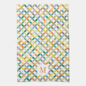 円形の四分模様の暖かいトーンのモノグラム キッチンタオル (縦)