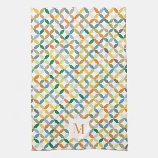 円形の四分模様の暖かいトーンのモノグラム キッチンタオル (縦)