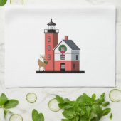 円形の島の灯台クリスマスタオル キッチンタオル (折り畳み)