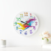 円形の時計はペンキおよびカラフル数のはねかけます ラージ壁時計 (ホーム)