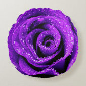 円形の枕の上の紫色のバラの花の終わり ラウンドクッション (正面)