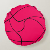 円形の枕- "抽象的なライン" -明るい赤紫色 ラウンドクッション (裏面)