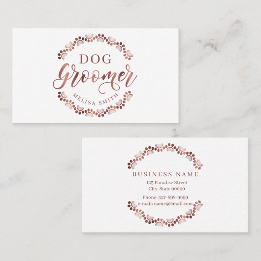 円形の犬グルーミングのバラ金ゴールド 名刺 (正面/裏面)