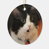 円形の目を持つ白黒猫 セラミックオーナメント (左)