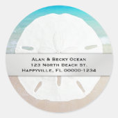 円形の砂ドルのビーチの差出人住所ラベル ラウンドシール (正面)
