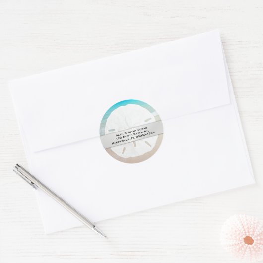 円形の砂ドルのビーチの差出人住所ラベル ラウンドシール (封筒)