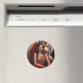 円形の磁石に乗ったタイガーレディ マグネット (インサイチュ (食洗機))