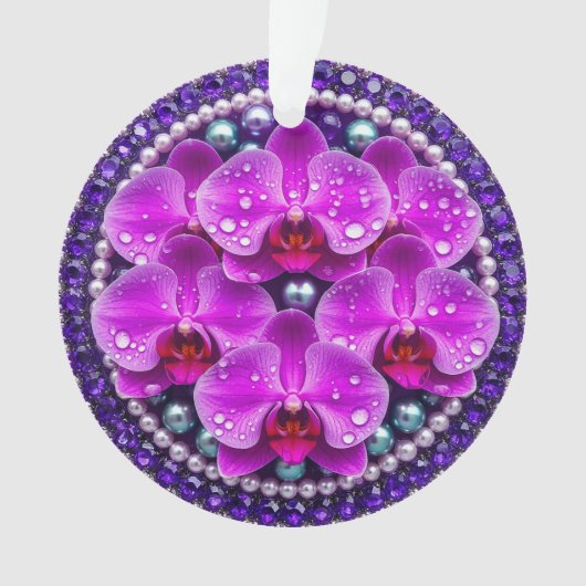 円形の紫の蘭の花輪 オーナメント (正面)