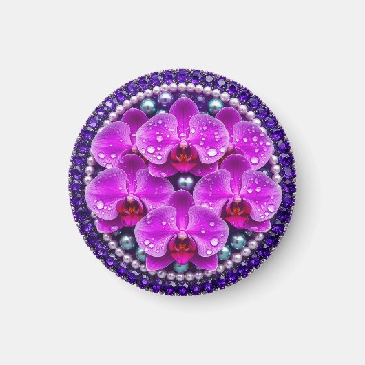 円形の紫の蘭の花輪 マグネット (正面)