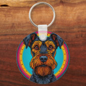 円形の背鮮やか景デザインを持つ犬 キーホルダー (裏面)
