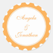 円形の花びらオレンジ色の結婚式の引き出物名タグラベル ラウンドシール (正面)