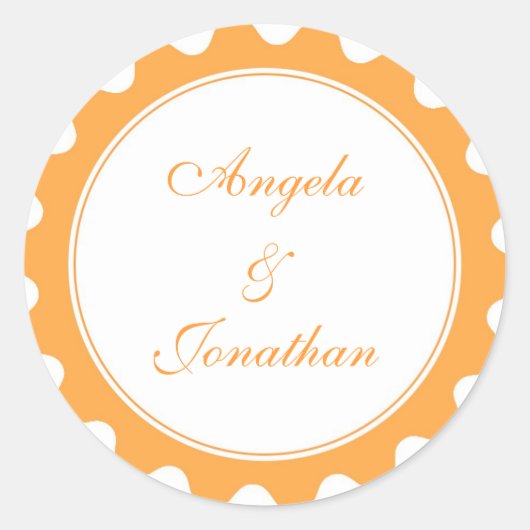 円形の花びらオレンジ色の結婚式の引き出物名タグラベル ラウンドシール (正面)
