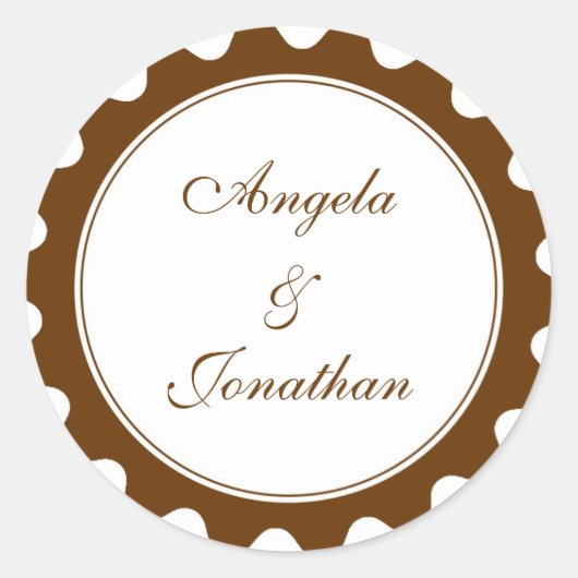 円形の花弁の茶色の結婚式の引き出物名のタグラベル ラウンドシール (正面)