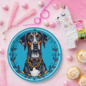 円形の花柄デザインの犬 ペーパープレート (パーティー)