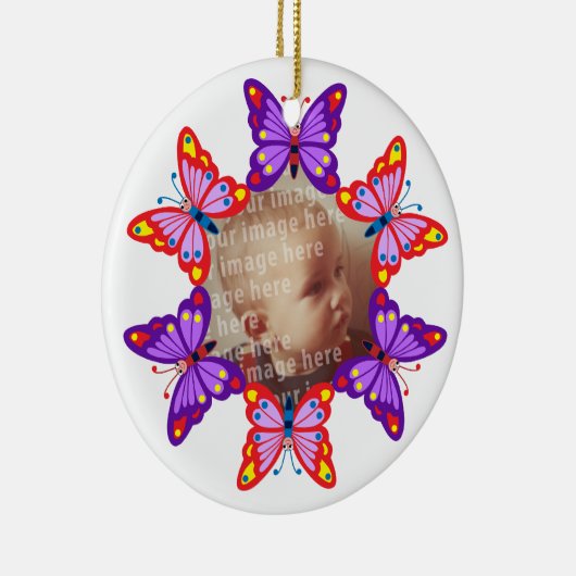 円形の蝶写真フレーム セラミックオーナメント (右)