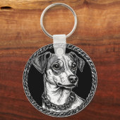 円形の装飾枠の犬 キーホルダー (裏面)