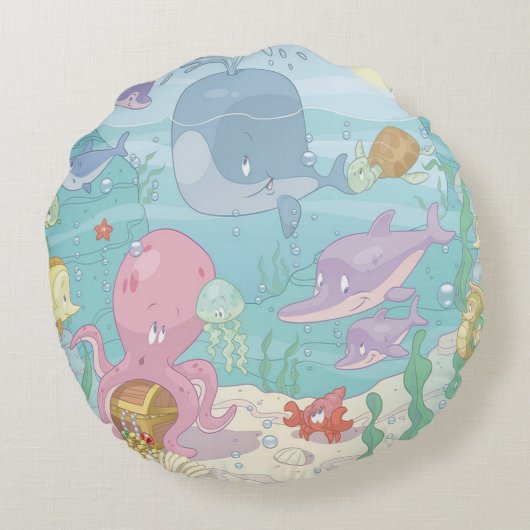 円形の装飾用クッションか海洋生物 ラウンドクッション (裏面)