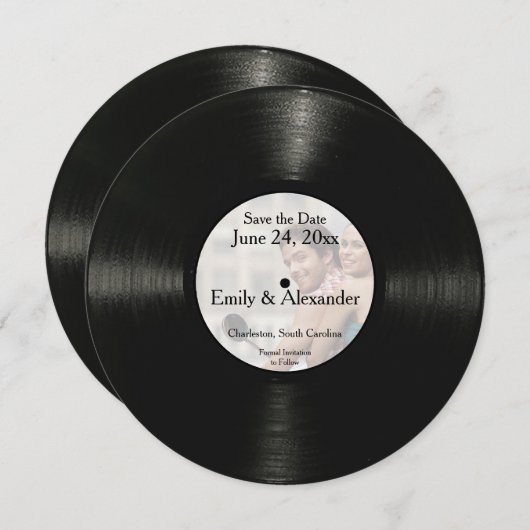 円形の記録的でパーソナライズな写真の保存日付 セーブザデート (正面/裏面)