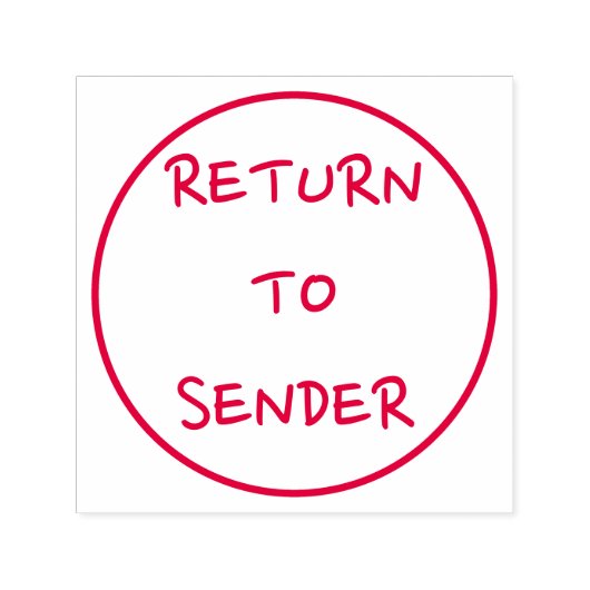 円形の輪郭の中にカジュアルな"RETURN TO SENDER" セルフインキングスタンプ (デザイン)