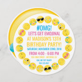 円形のEmojiの誕生日のパーティの招待状 招待状 (正面/裏面)