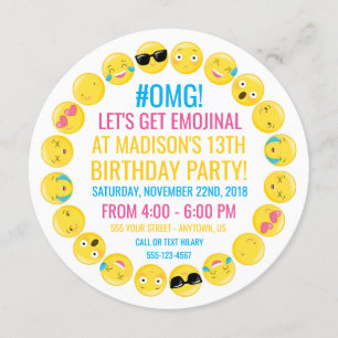 円形のEmojiの誕生日のパーティの招待状 招待状