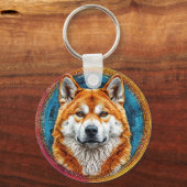 円形アートパターンの犬 キーホルダー (正面)