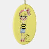 円形ガラスおよび彼女の甘い猫を持つかわいい女の子 セラミックオーナメント (右)