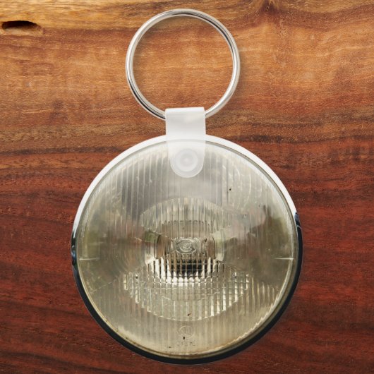 円形クラシックガラスレンズ付き車のヘッドラ澄んンプ キーホルダー (正面)