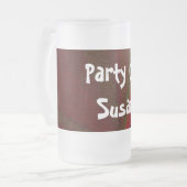 円形グラデーションパッチワーク赤から緑 フロストグラスビールジョッキ (正面左)