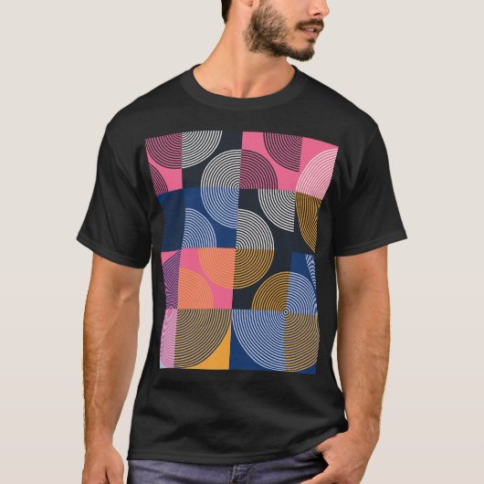 円形ジオメトリヴィンテージアートワーク Tシャツ (正面)