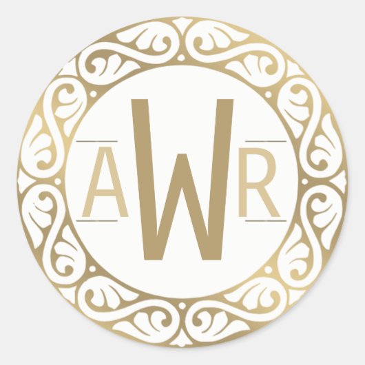 円形スクロール作業フレームイニシャル金ゴールド ラウンドシール (正面)